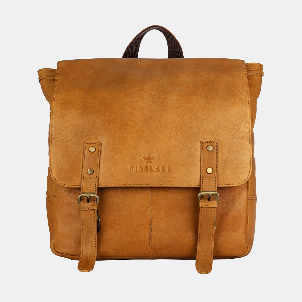 Finelaer Vintage Mustard Leather Travel Backpack