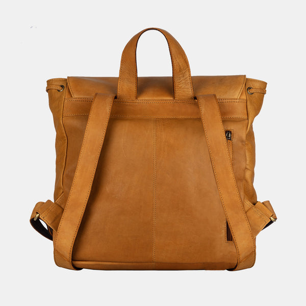 Finelaer Vintage Mustard Leather Travel Backpack