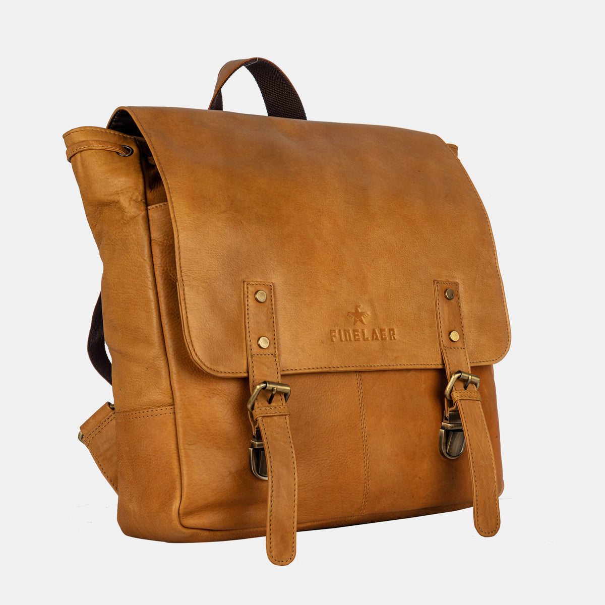 Finelaer Vintage Mustard Leather Travel Backpack