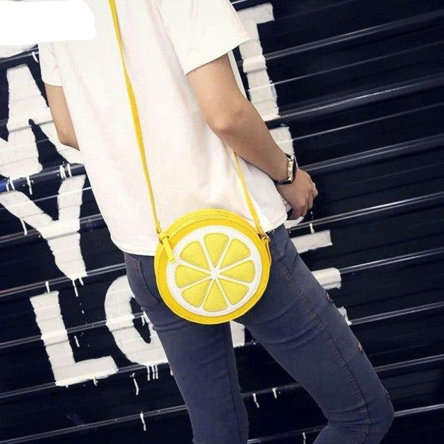 Fashion Women Messenger Bags Round Lemon Pattern