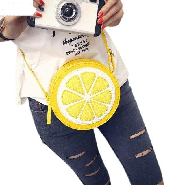 Fashion Women Messenger Bags Round Lemon Pattern