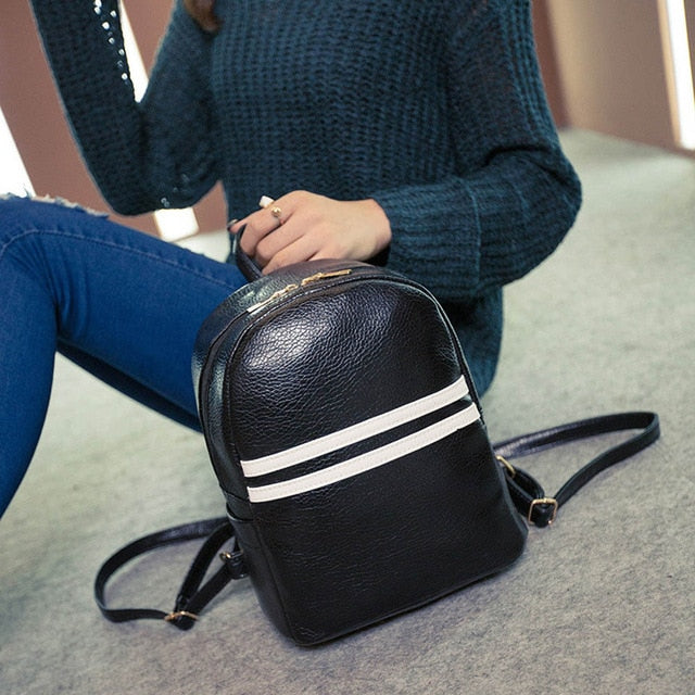 Women Fashion Stripe leather Backpack