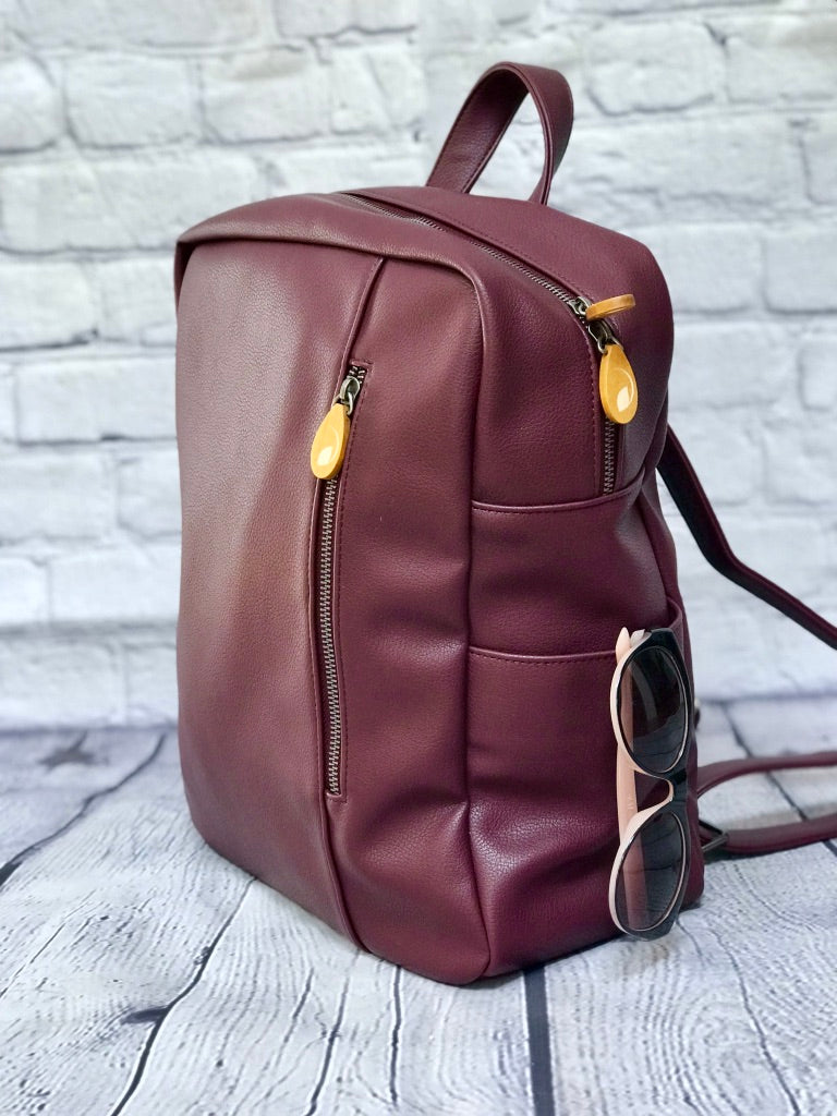 Lenox Vegan Leather Backpack - Burgundy